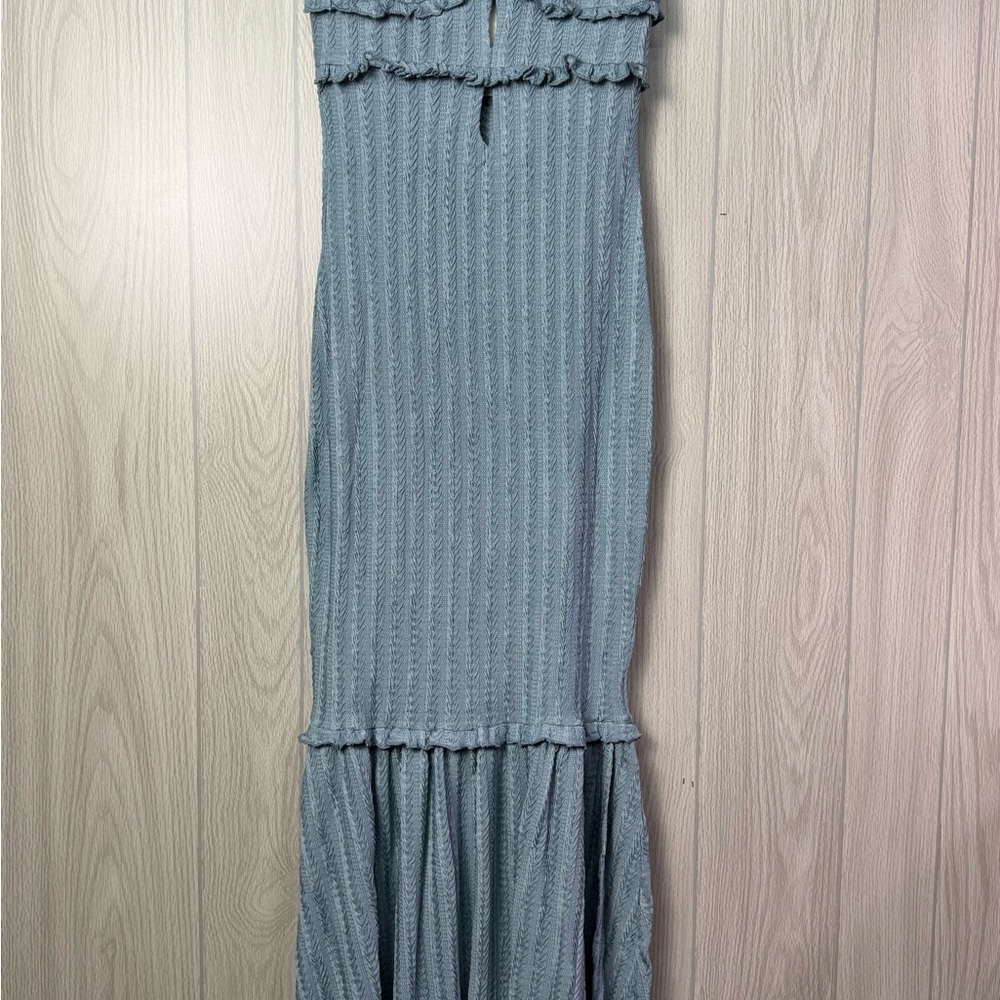 Light Blue Knit Ruffle Maxi Dress - Picture 3 of 8